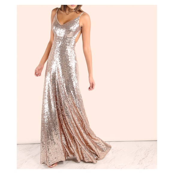 MBM Unlimited Dresses & Skirts - Rose Gold Backless Spaghetti Strap Sequin Dress